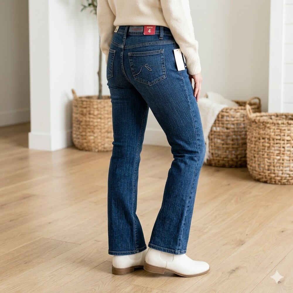 NEW Faded Glory Women's Missy Bootcut Jeans Dark Wash Stretch - Size 4 Size 28 - Picture 2 of 11